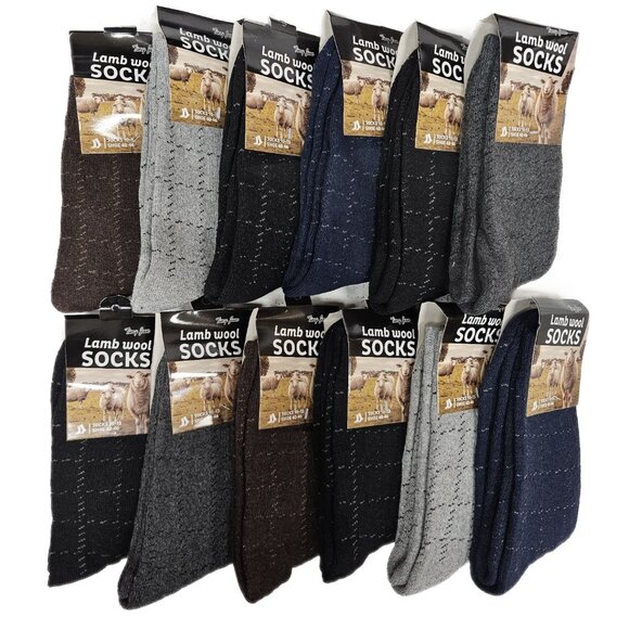 Men’s Lamb Wool Thermal Socks 12 Pack – Solid Color Warm Winter Work Hiking Crew - Picture 1 of 4